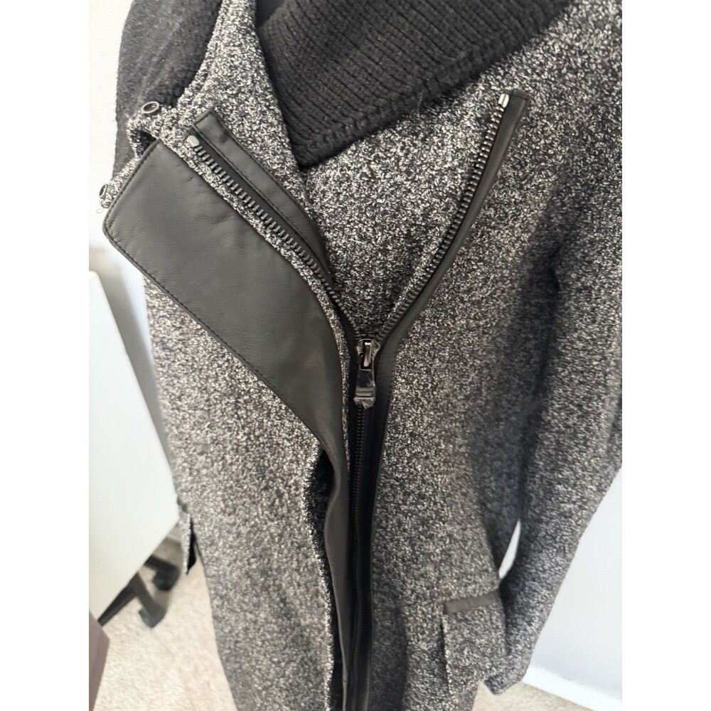 Vince Shawl Wool Blend Tweed Lamb Leather Trim Coat Womens Sz Large Jacket EUC - Picture 2 of 15